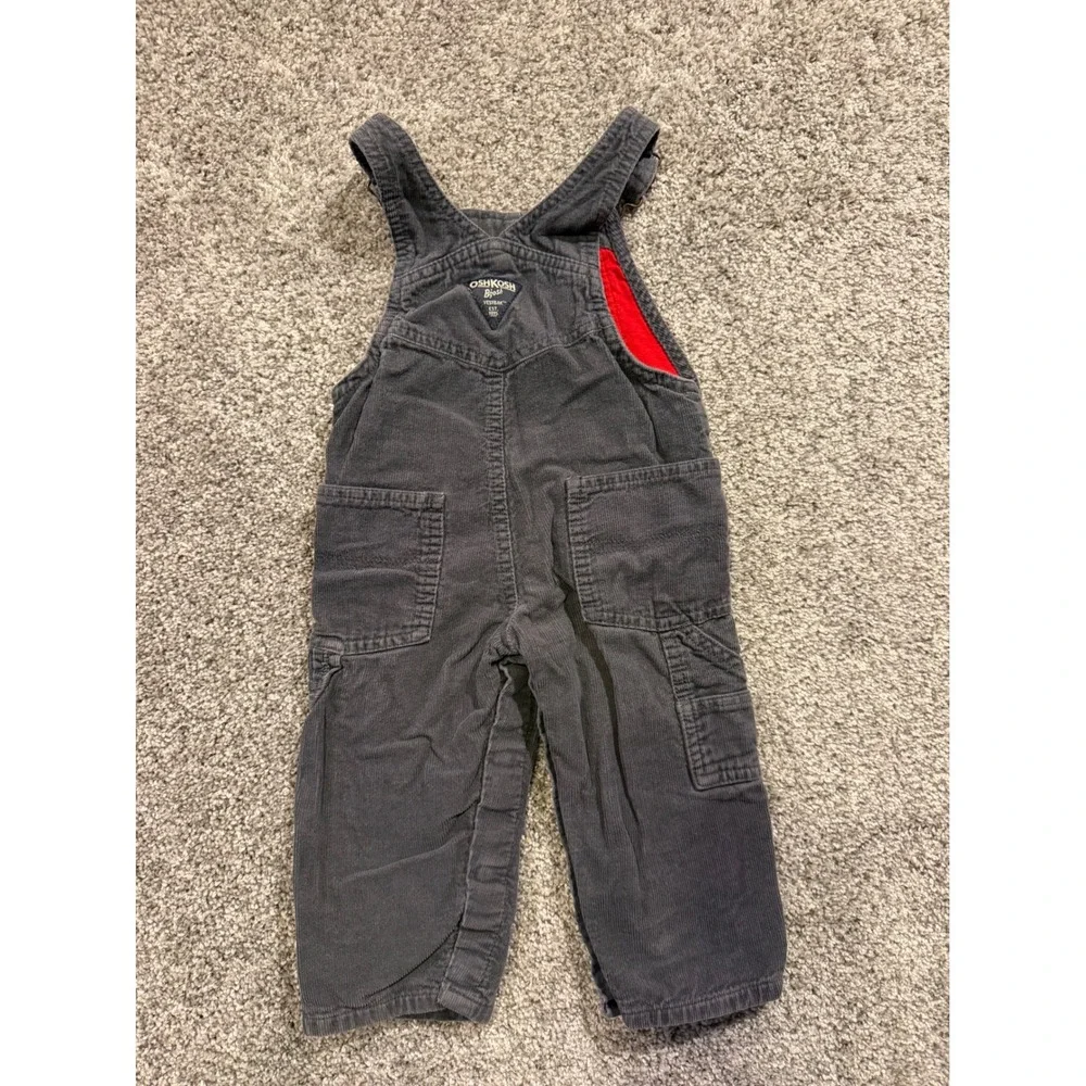 OshKosh Overalls Kids 12M Gray B'gosh Corduroy Bib Workwear Adjustable Straps